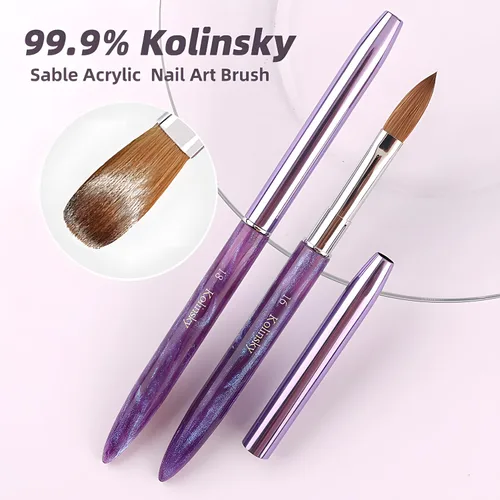 Vista 5 de Kolinsky - Brocha de uñas acrílicas, tamaño 10, 100% puro, mango resistente, forma ovalada, herramientas de diseño de uñas en polvo acrílico