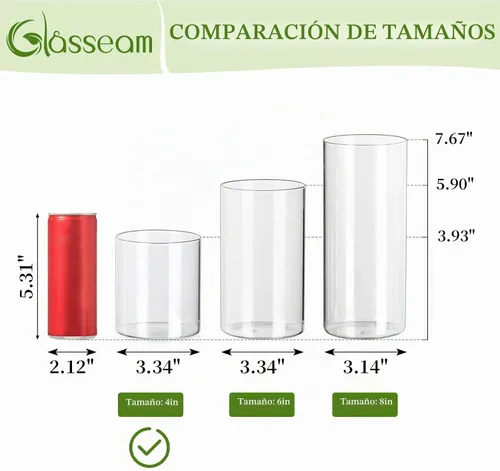 Vista 5 de Glasseam Jarrones Cilíndricos para Centros de Mesa, Juego de 6 Jarrones de Vidrio Transparente para Flores, Jarrón Moderno Pequeño para Velas