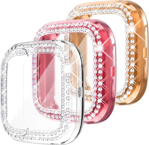 Vista 23 de Fullife Paquete de 10 Parachoques de TPU para Fitbit Versa 2, Fundas de Cristal con Diamantes Brillantes HD, Funda Protectora Completa, Resistente a