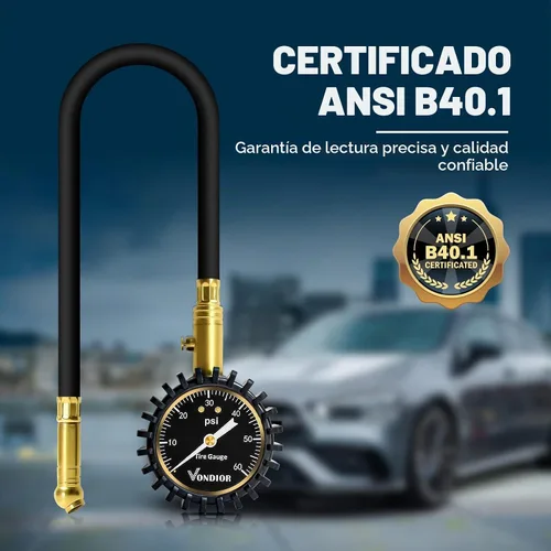 Vista 2 de Vondior Medidor de presión de neumáticos, certificado ANSI 0-100 PSI Medidor de neumático negro con tubo