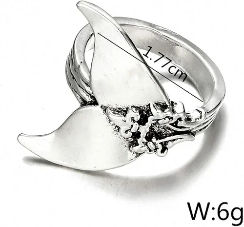 Vista 3 de Giwotu - Anillo de sirena mística para mujer, estilo vintage, plata antigua, cola de ballena midi
