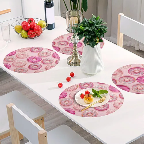 Vista 6 de Pink Donuts Round Placemat, Non Slip Heat Resistant Mats for Kitchen one sizex1
