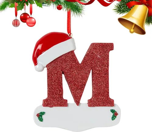 Vista 18 de Adornos de Navidad personalizados de 26 letras, mesa de decoración navideña para interiores (A)