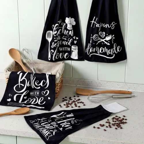 Vista 2 de Sratte Juego de 4 toallas de cocina divertidas con citas divertidas, juego de toallas de mano divertidas con lazo para colgar, toalla de cocina