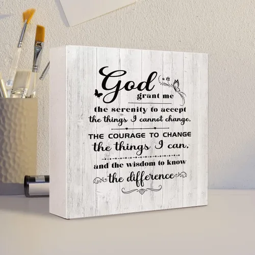 Vista 4 de Letrero de madera con texto en inglés «God Grant Me the Serenity to Accept The Things I Cannot Change», decoración de escritorio con versículo