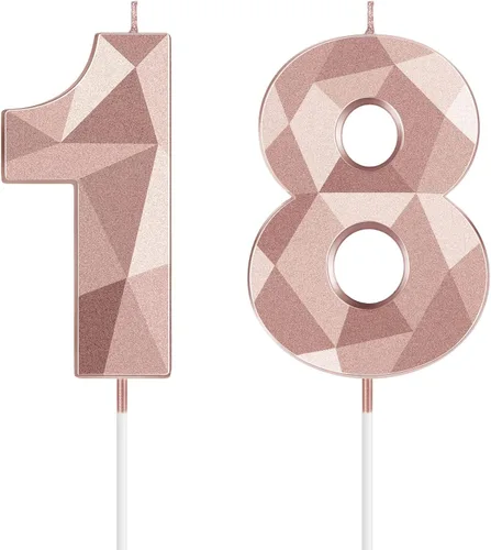 Vista 22 de Nuanchu Velas de cumpleaños número 10 en forma de diamante 3D Velas numerales para pastel de cumpleaños Decoración temática para horneado familiar