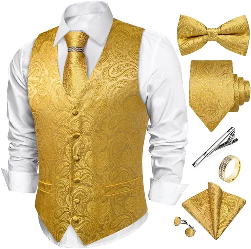 Vista 14 de DiBanGu Conjunto de chaleco de corbata y corbatín para hombre, chaleco de Negro
