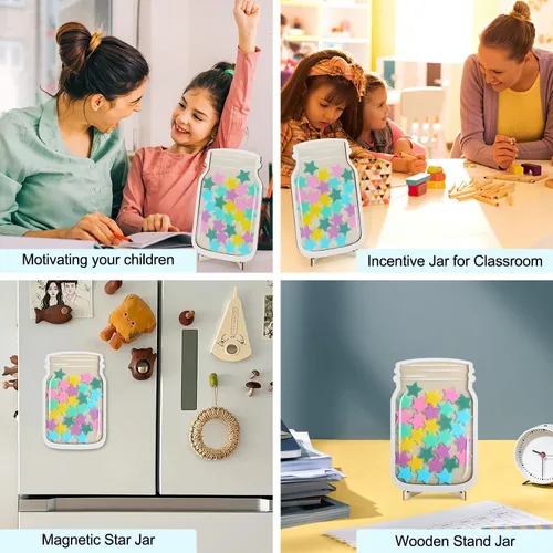 Vista 6 de Tarro magnético de estrellas, tarros de estrellas de recompensa para niños, tarro magnético de estrella de recompensa para tablero de aula, tarros