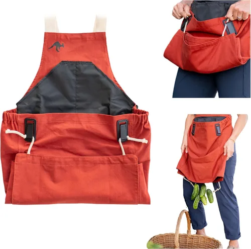 Vista 12 de Roo - Delantal de jardinería con bolsillos y cosecha, bolsa de recogida, ajustable, resistente al agua, lavable, lona de algodón