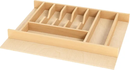 Vista 11 de Clikuutory Organizador de cajones de utensilios de madera de abedul natural con 12 compartimentos, bandeja divisora de cubiertos resistente que