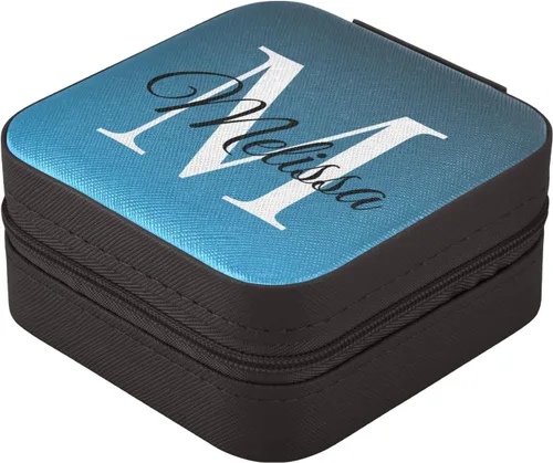 Vista 3 de Emelivor Joyero de viaje personalizado con degradado azul, de piel sintética, caja de joyería portátil personalizada, organizador de viaje, pequeño