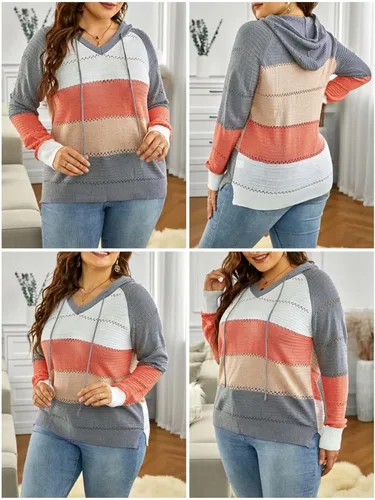 Vista 6 de BLENCOT - Suéteres con capucha bloque de color ligeros y cordón para mujer