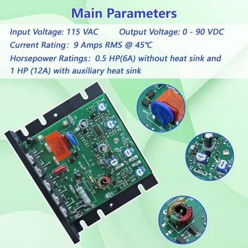 Vista 4 de KBIC-120 (9429) Chasis de accionamiento de CC compatible, control de velocidad del motor SCR DC de 120V, reemplazo directo para KB Electronics