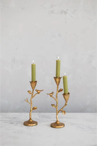 Vista 7 de Creative Co-Op - Candelabro alto de hierro fundido forjado a mano con flores y pájaro, dorado