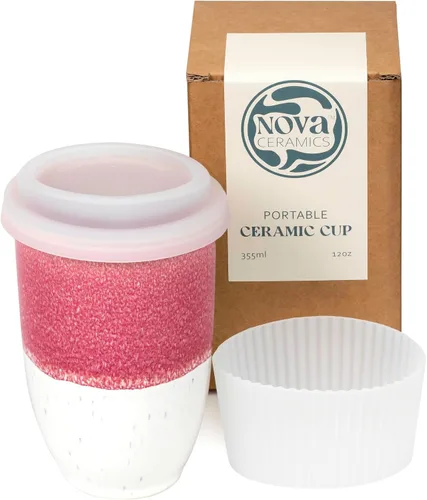 Vista 42 de NOVA CERAMICS Taza de viaje – Taza de viaje de cerámica con tapa – Taza de café de viaje única para llevar – Vaso de café apto para microondas