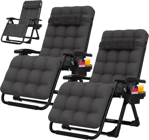 Vista 19 de Suteck Silla de gravedad cero, sillas reclinables de camping, sillón Negro clásico