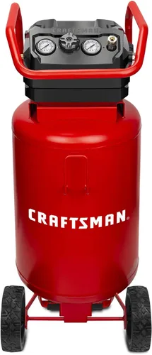 Vista 2 de CRAFTSMAN Compresor de aire, 20 galones, 1.8 HP, herramientas de aire sin aceite, rojo y MaxWorks 80720 carrete retráctil de rebobinado automático