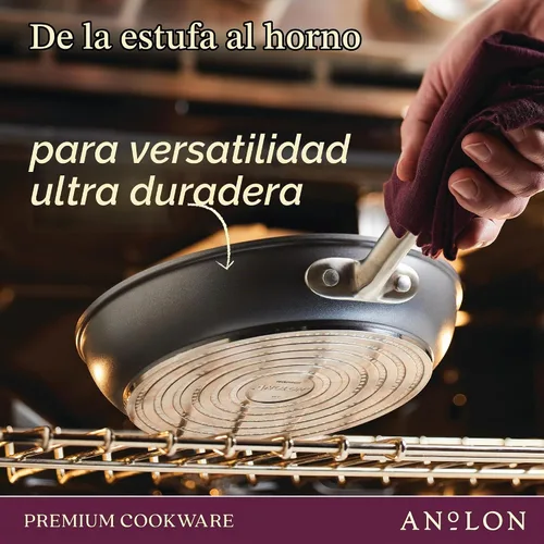 Vista 4 de Anolon Accolade - Juego de ollas y sartenes antiadherentes anodizadas forjadas, juego de utensilios de cocina de inducción, 12 piezas, gris piedra