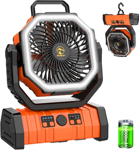 Vista 9 de Ventilador de campamento recargable de 20000 mAh, ventilador portátil oscilante automático para acampar con control remoto y linterna LED