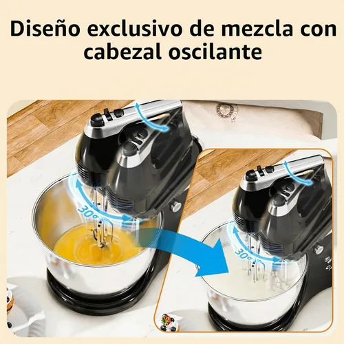 Vista 3 de Batidora de pie 2 en 1 de 4.8 cuartos de galón, batidora de cocina eléctrica con tazón giratorio automático y cabezal inclinable, máquina de hornear