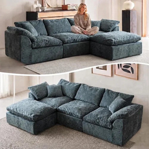 Vista 18 de Sofás modernos de nube de 109 pulgadas para sala de estar, sofá convertible en forma de L de asiento profundo sin huesos con otomana, sofá cómodo