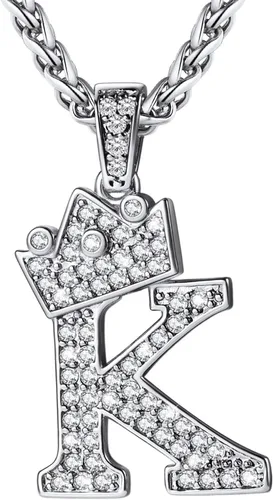 Vista 18 de U7 Crown Initial Number Necklace for Men Women A-Z Letter Pendant Chain a. Oro