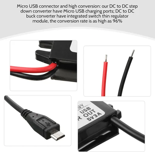 Vista 2 de Weewooday Convertidor impermeable de 12 V a 5 V DC-DC Buck Módulo Adaptador de corriente Micro USB Convertidor de corriente para automóvil Regulador
