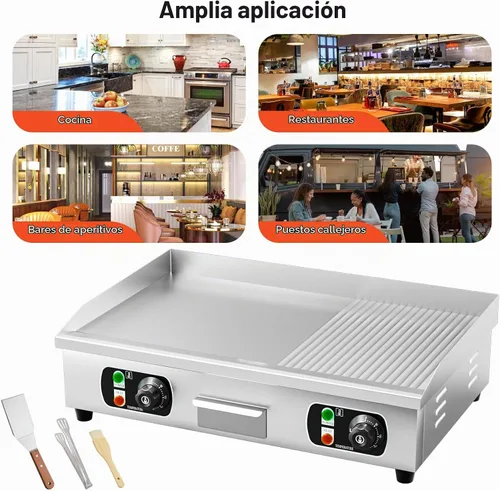 Vista 7 de Plancha eléctrica comercial de 29 pulgadas, parrilla de 110 V 3000 W, parrilla de placa caliente de parrilla plana, control termostático ajustable