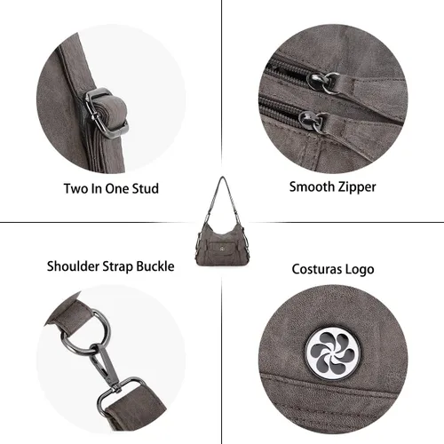 Vista 5 de Angel Kiss Purses and Handbags for Women Washed Vegan Leather Crossbody Hobo Satchel Shoulder Mutipocket Tote Purse
