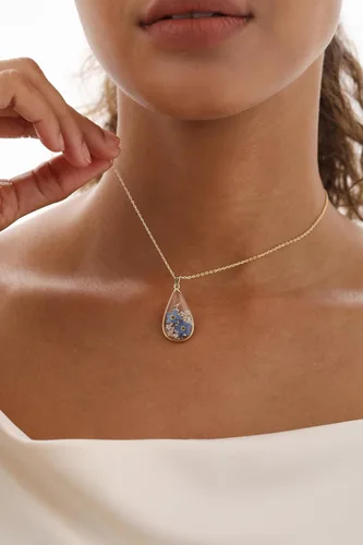 Vista 56 de Forget-Me-Not and Queen Anne's Lace Pressed Wildflower Necklace Birth Month Real Flower Necklace Gold/Silver Pressed Flower Jewelry