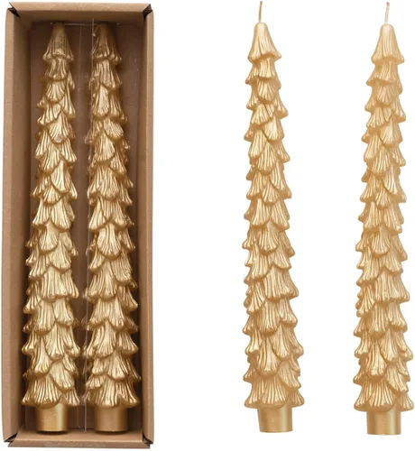 Vista 28 de Creative Co-Op Velas cónicas en forma de árbol sin perfume, ponche de huevo, juego de 2 en caja, 5 pulgadas Eggnog