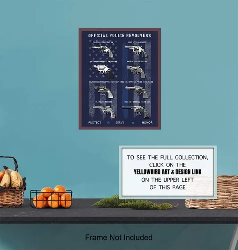 Vista 6 de Póster de pistola de policía – 8 x 10 pulgadas de línea azul fina, impresión artística para decoración de pared de recinto, oficina, regalo