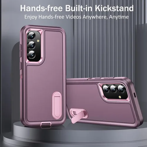 Vista 3 de BaHaHoues Funda protectora de grado militar para Samsung Galaxy S25 Plus con soporte integrado, a prueba de golpes y caídas (morado noche/rosa bebé)