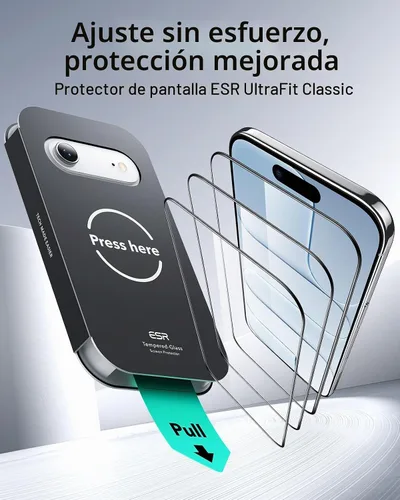 Vista 2 de ESR Paquete de 3 protectores de pantalla para iPhone Air, grado militar, inastillables, dureza 9H, vidrio templado de cobertura completa para iPhone