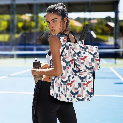Vista 7 de Mochila de tenis para adultos resistente al agua rojo azul pájaro grande 3 raquetas bádminton bolsa de hombro para mujeres hombres bolso
