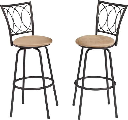 Vista 13 de VECELO Taburetes ajustables de barra, sillas de bar con asiento giratorio de 360 grados y cómodos cojines redondos, sillas de pub de acero