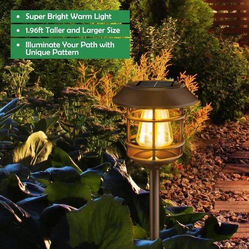 Vista 2 de PTH-080 - Luces solares para camino, 8 unidades, luces impermeables para jardín y patio, luces cálidas para jardín, jardín, jardín, jardín, paisaje