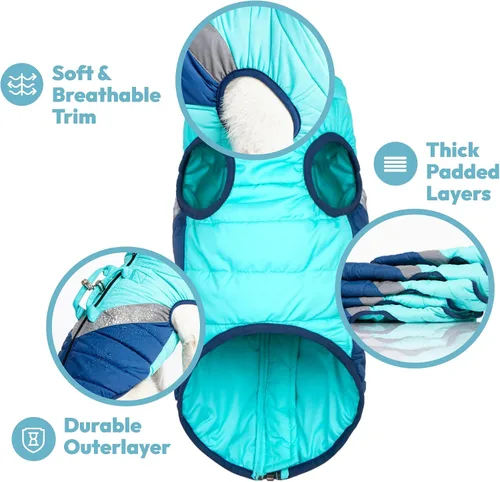 Vista 3 de Gooby - Chaqueta de perro montañero, color jade, XS - Abrigo cálido con cremallera, asa de elevación y doble anillo en O para correa, resistente al