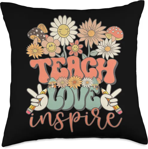 Vista 5 de Groovy Hippie Teacher Gifts First Day Of School Teach Love Inspire - Cojín retro Groovy Daisy para profesor, 16 x 16 pulgadas, multicolor