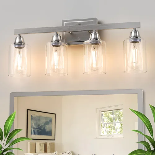 Vista 9 de VOLISUN Accesorios de iluminación de baño de níquel cepillado, 3 luces de cambiador de baño sobre espejo, luces de cambiador modernas para baños