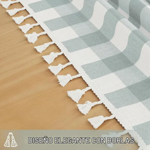 Vista 4 de Softalker - Mantel cuadrado a cuadros con borla, aguamarina, 55 x 55 Aqua Plaid