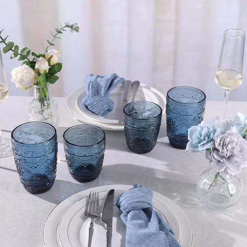 Vista 3 de abrwyy 6 vasos de vidrio de 14 onzas, vasos azules para beber, juego de cristalería de colores para fiestas, bodas, hogar, oficina, agua, jugo