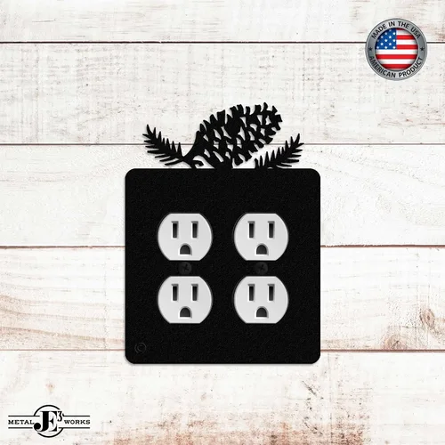 Vista 2 de Pine Cone - Placa de pared de doble toma de corriente dúplex (doble potencia, negro) - Fabricado en Estados Unidos