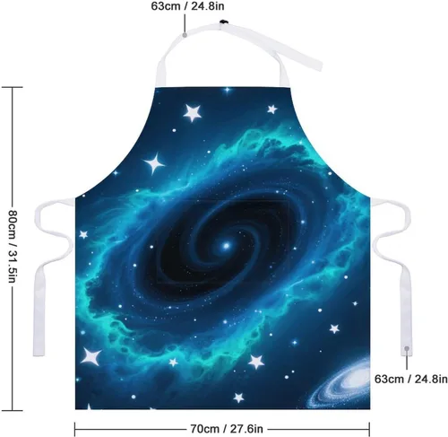 Vista 2 de MUSM Apron for Adults - 27.6 X 31.5 Inch, Heavy-Duty Polyester Aprons with Two Large Pockets, Waterproof Galaxy Kitchen Apron for Cooking, Grilling