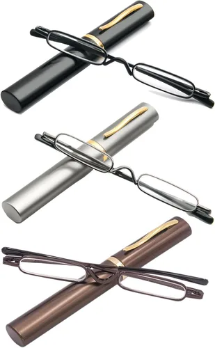 Vista 12 de Lentes de lectura ultra pequeños para hombres y mujeres, lectores de bolsillo delgados con clip para bolígrafo, carcasa de metal, bisagra