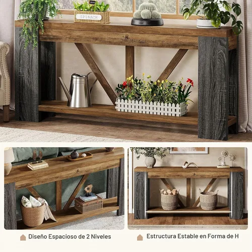 Vista 5 de Tribesigns Mesa de entrada extra larga de 70.9 pulgadas, mesa consola de madera de granja con almacenamiento, mesa de sofá moderna detrás del sofá