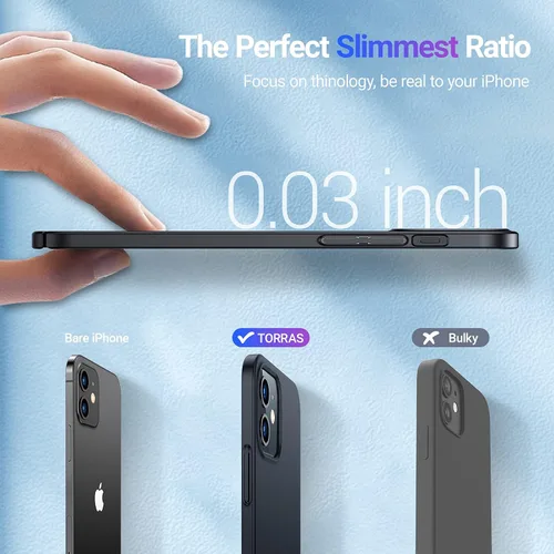 Vista 3 de TORRAS Funda Ajustada para iPhone 12 Case/para iPhone 12 Pro Case, Delgada pero Protectora, Cubierta de PC Duro Liviana Mate Anti-Rayones
