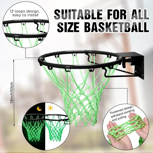 Vista 2 de Jenaai Juego de 3 piezas de baloncesto brillante, incluye tamaño 7 brillante baloncesto luz nocturna red con bomba para aro luminoso regalo