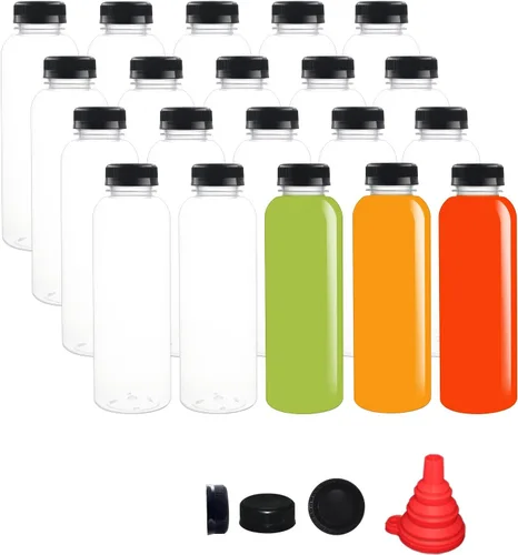 Vista 8 de Paquete de 30 botellas de plástico vacías de 10 onzas con tapas, recipientes transparentes reutilizables para bebidas con tapas negras a prueba
