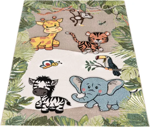 Vista 6 de Paco Home Alfombra de guardería para niños, diseño de animales de la selva, jirafa, león en beige, tamaño: 2 pies 8 pulgadas x 4 pies 11 pulgadas